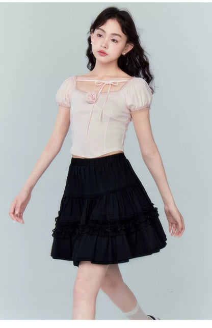 Jacquard Lace Fluffy High-waisted A-line Slim Skirt