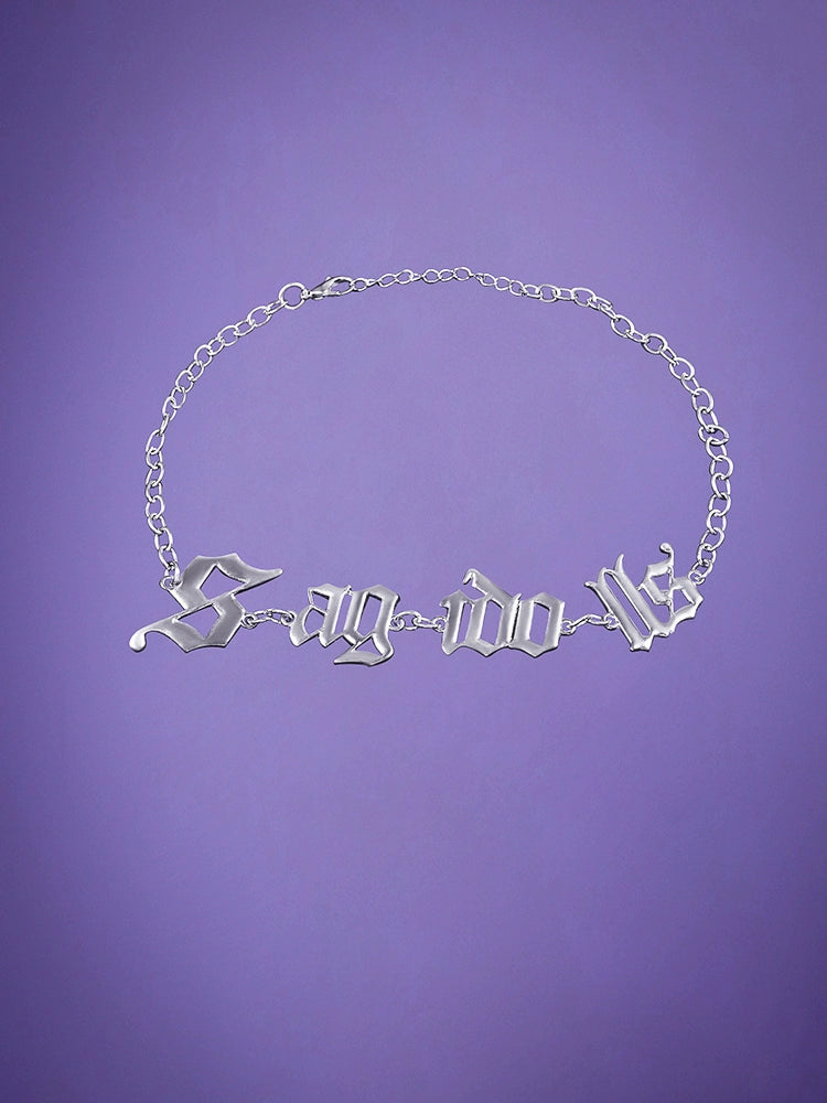 Silver Colored Gothic Letter Choker Necklace