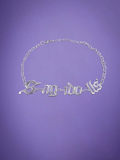 Silver Colored Gothic Letter Choker Necklace