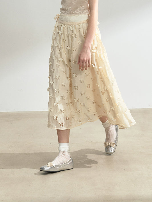 Floral Cut-Out Yoke Skirt
