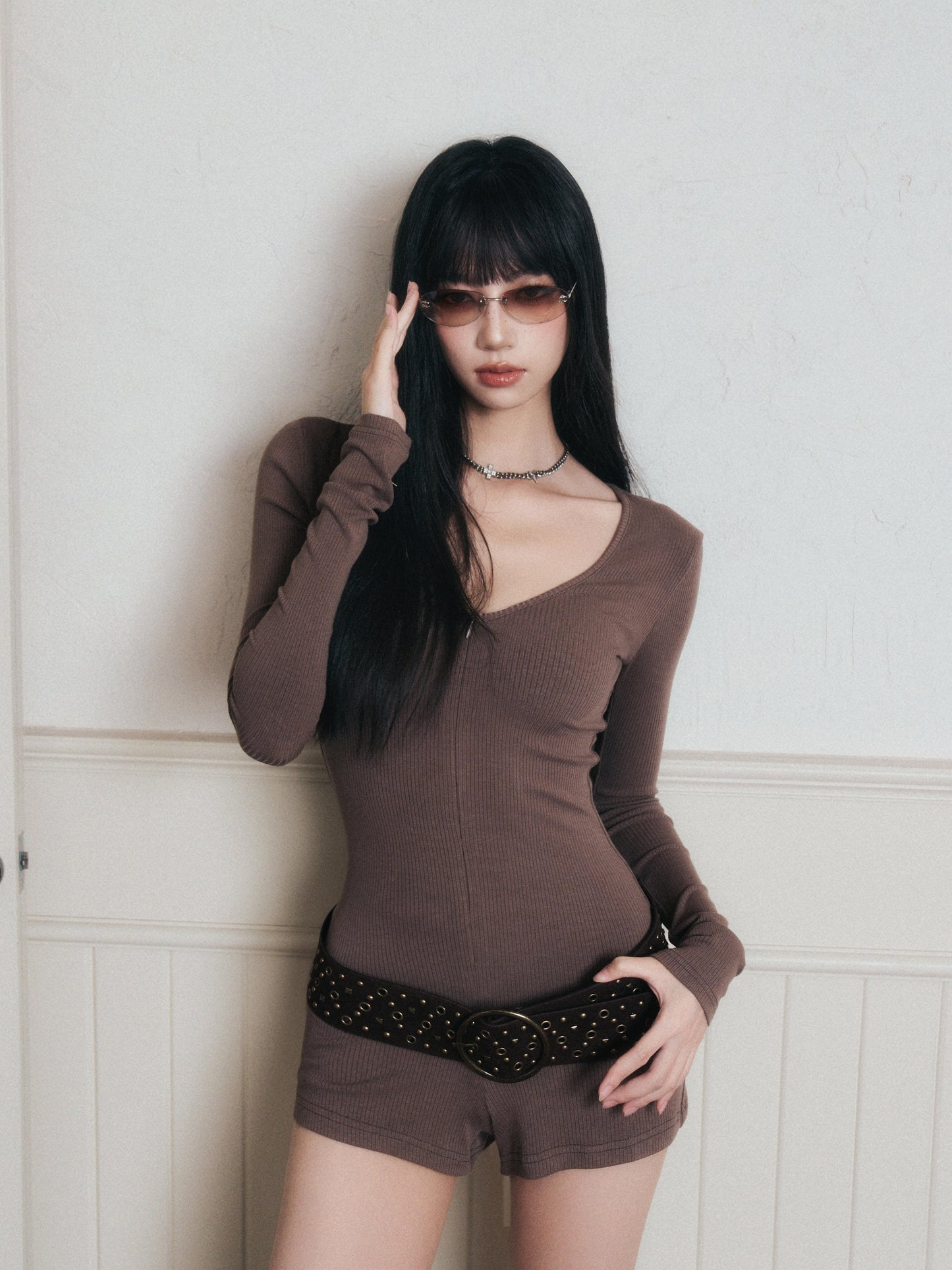 Stretch Rib-Knit Jumpsuit With Belt