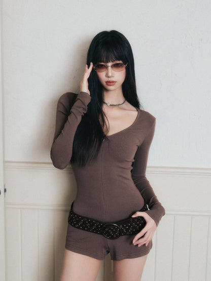 Stretch Rib-Knit Jumpsuit With Belt
