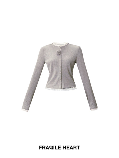 Layered-Look Ribbed Top With Rose Accent