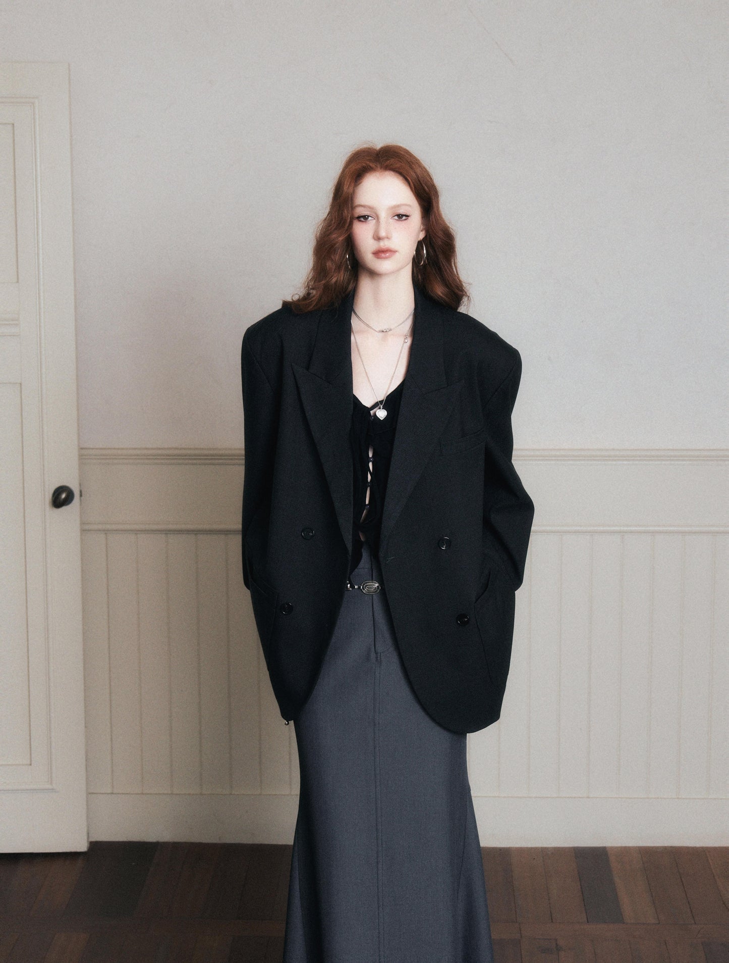 Double-Breasted Peak Lapel Blazer Jacket