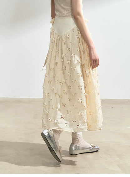 Floral Cut-Out Yoke Skirt
