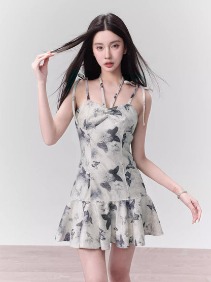 Butterfly Ink Print Camisole Dress Available In Two Lengths