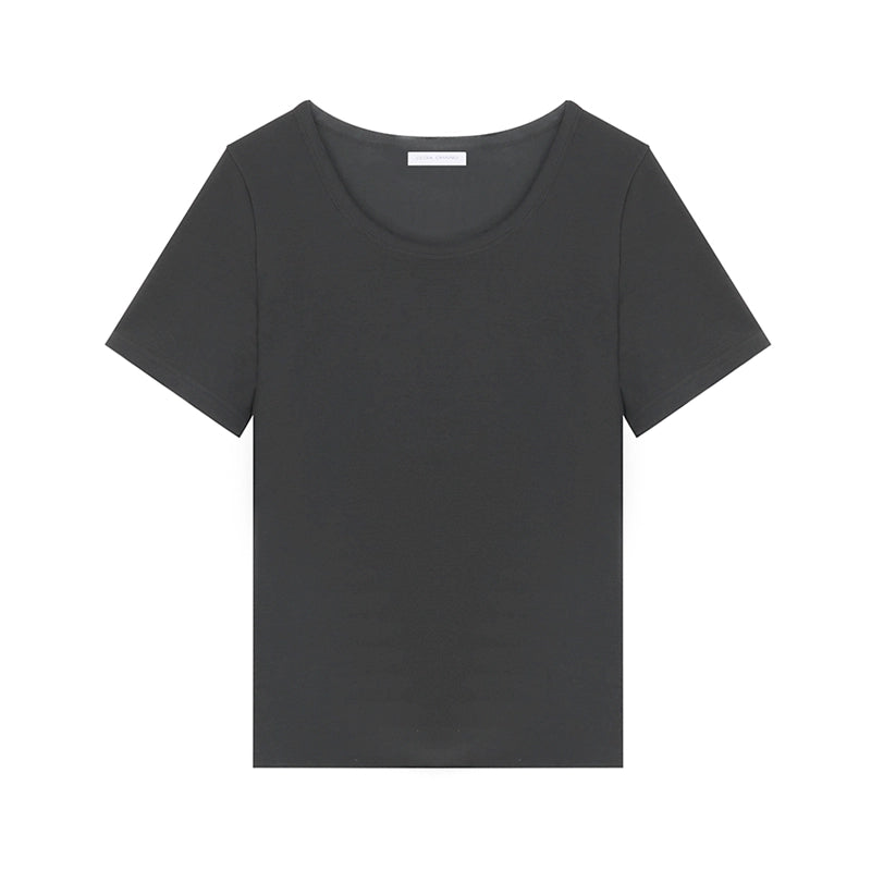 Basic Deep Round Neck Three-Dimensional Waffle T-Shirt