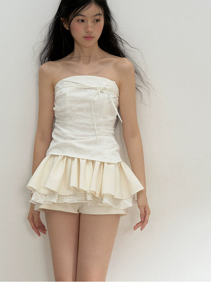 Mixed Fabric Multi-Layer Puffy Skort