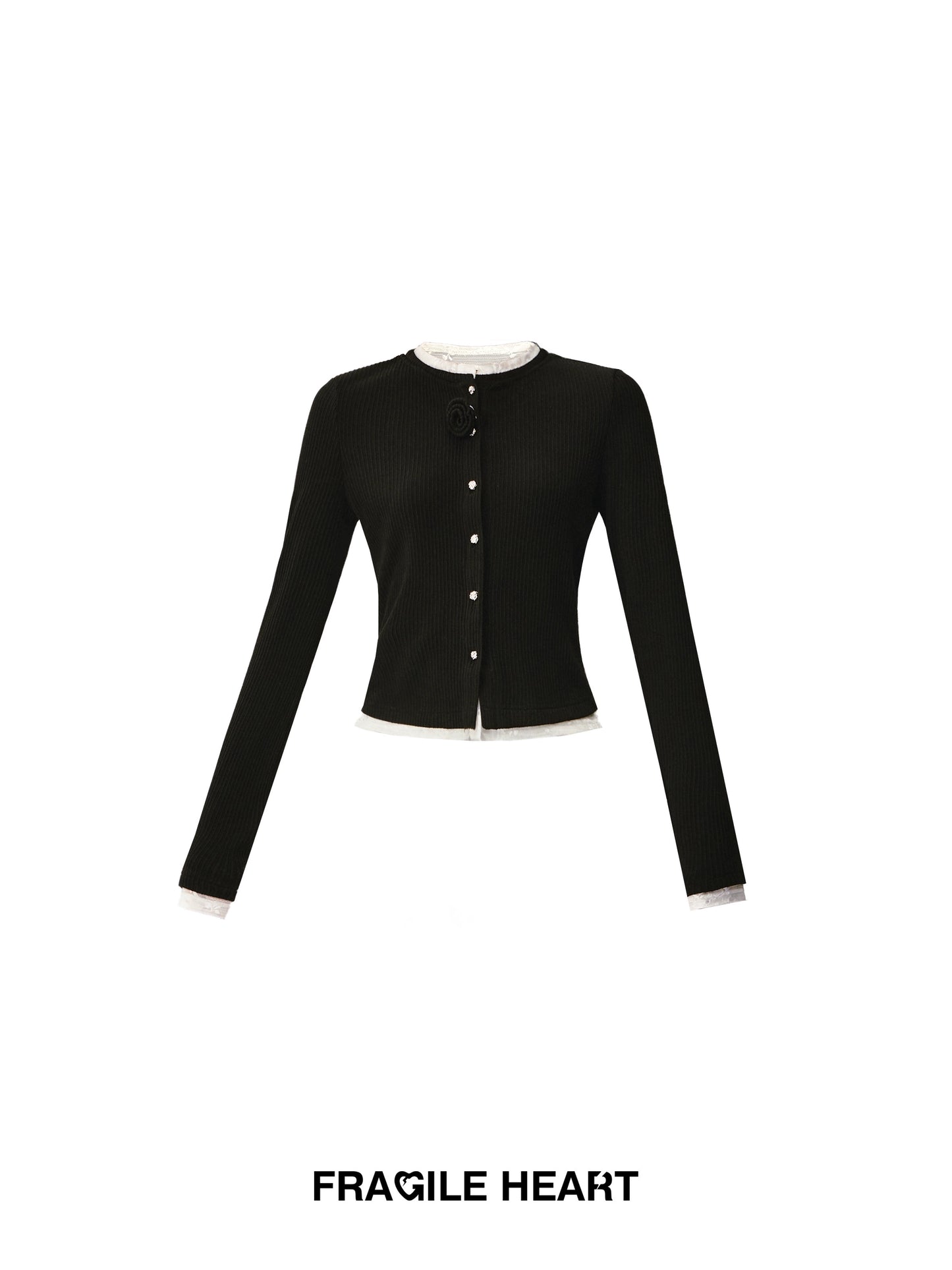 Layered-Look Ribbed Top With Rose Accent