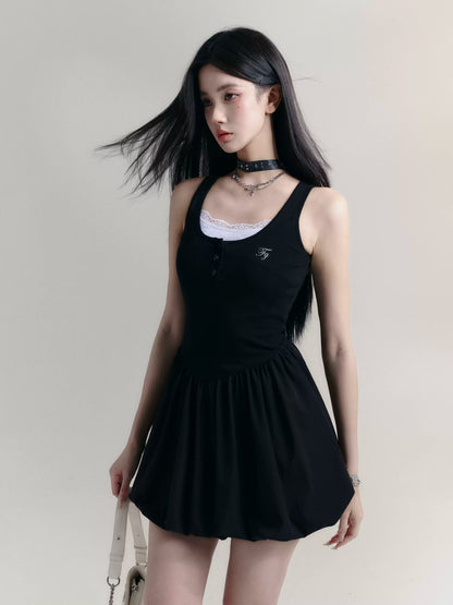 Girlish College Style Mini Bubble Tank Dress