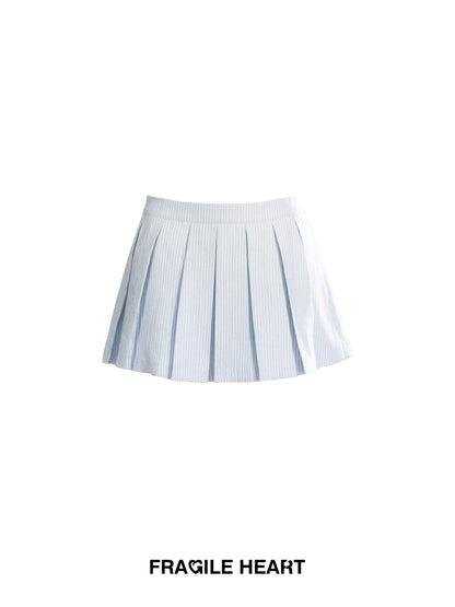 Faux Layered Off-Shoulder Sweatshirt & Striped Pleated Skirt