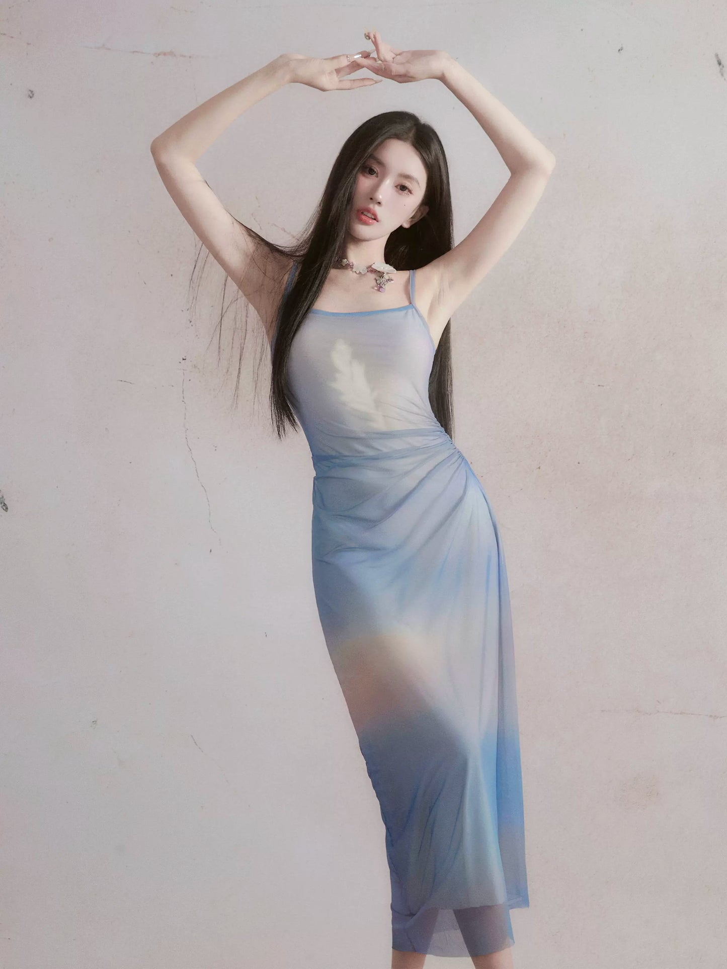 Sunset-Inspired Smudged Color Asymmetric Long Dress