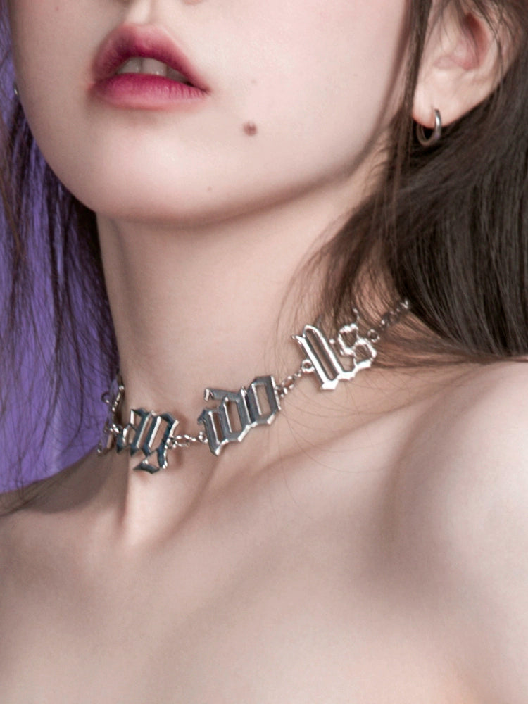 Silver Colored Gothic Letter Choker Necklace