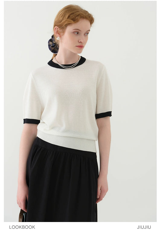Clean Contrast-Tipped Knit Top