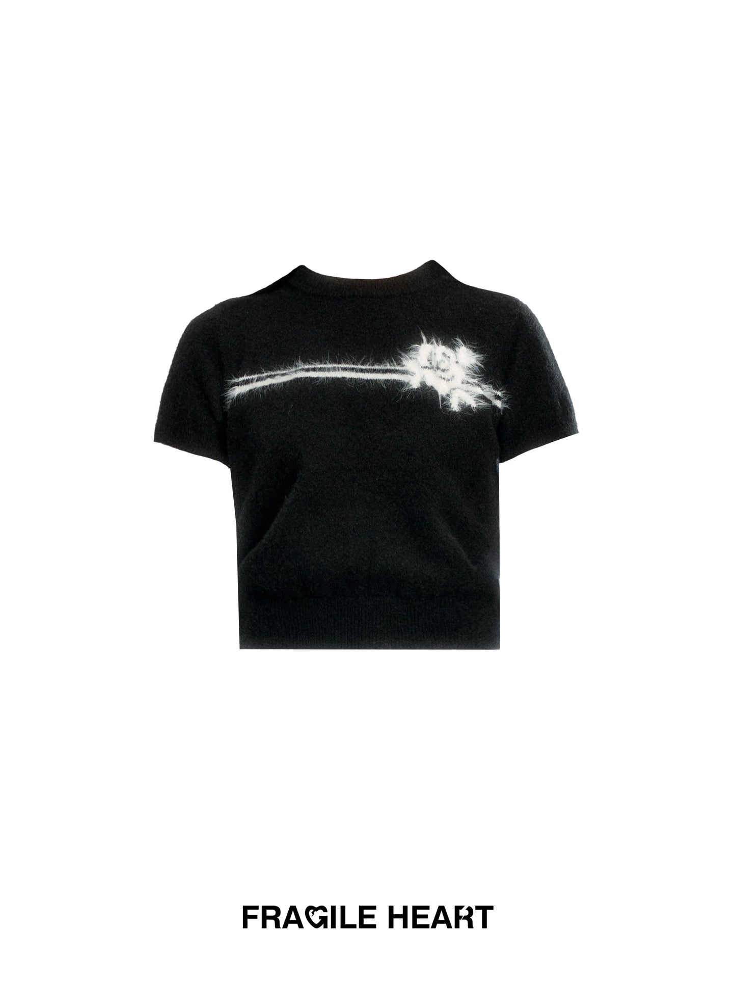 Flower Motif Puff-Sleeve Knit Top