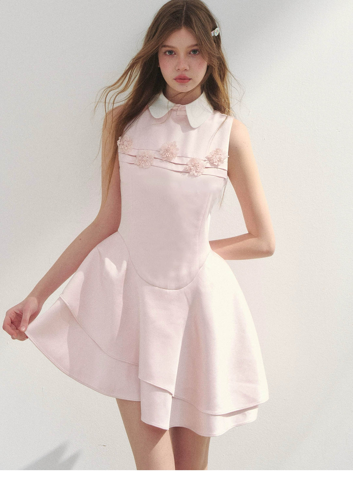Structured Asymmetric Satin Dress With Peter Pan Collar