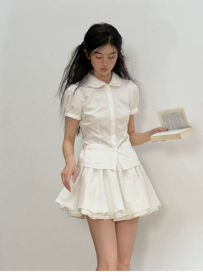 Scalloped Collar Blouse & Matching Mini Skirt