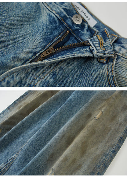 Vintage-Inspired Distressed Wide-Leg Jeans