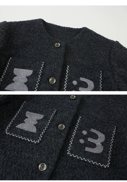 Embroidered Collarless Jacket With Multi-Pockets