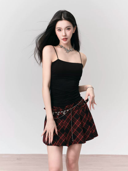 Plaid Pleated Double Waist A-Line Mini Skirt