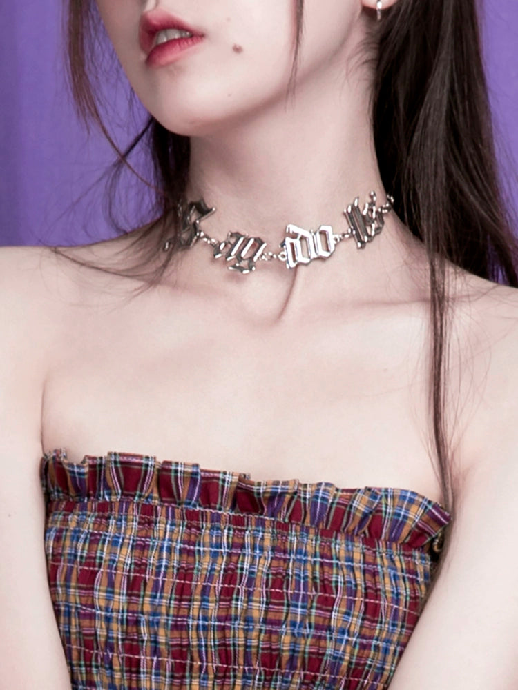 Silver Colored Gothic Letter Choker Necklace