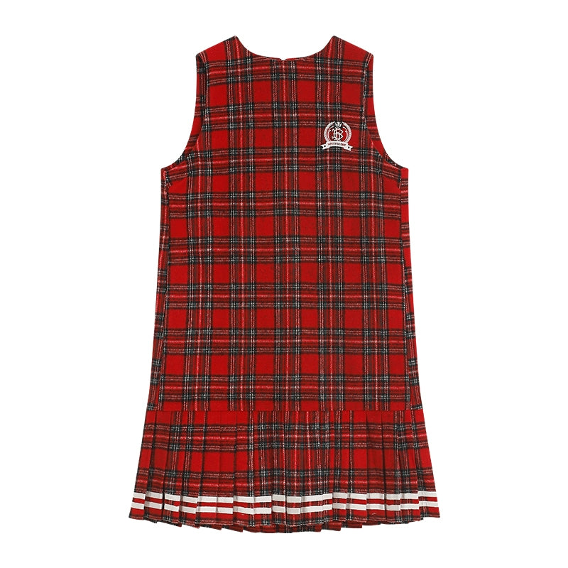 Preppy Style Pleated Wool Plaid Miniskirt Vest One-Piece Dress