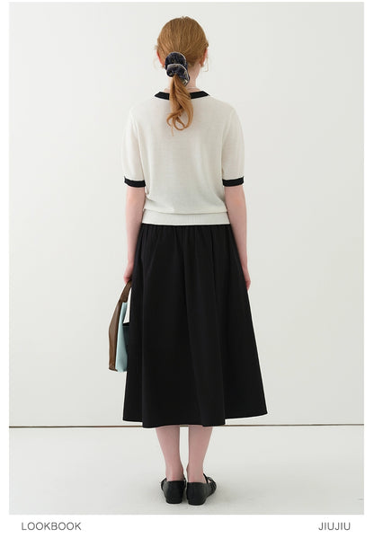 Clean Contrast-Tipped Knit Top
