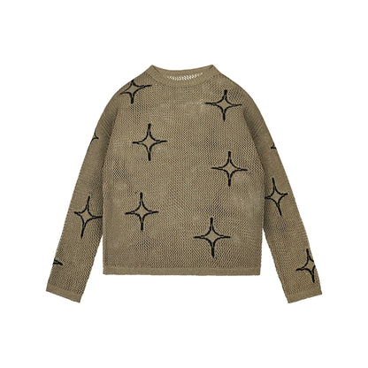 Long Sleeved Cross Hollow Star See-through Pullover