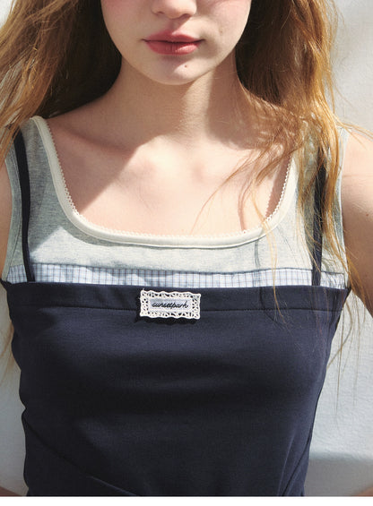 Sleeveless Patchwork Top With Tie Detail