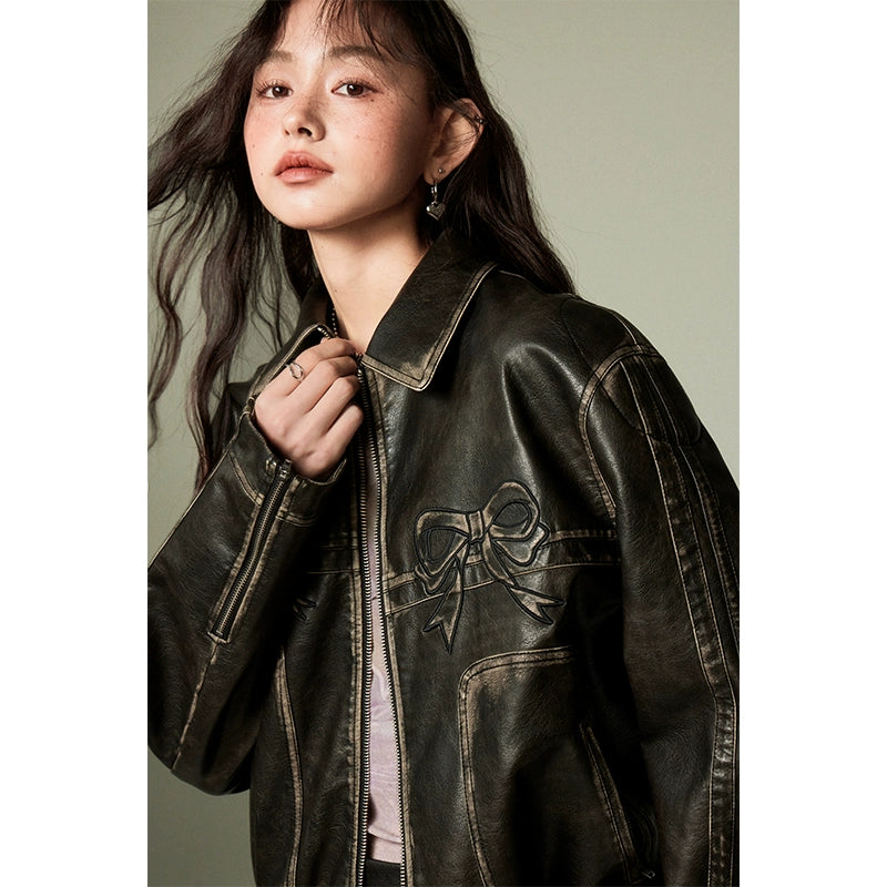 Bow Retro Leather Jacket