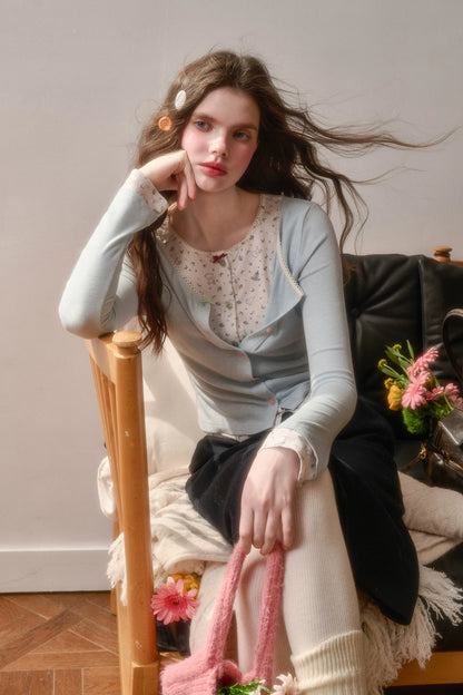 Faux Layered Slim-Fit Bunny Print Top