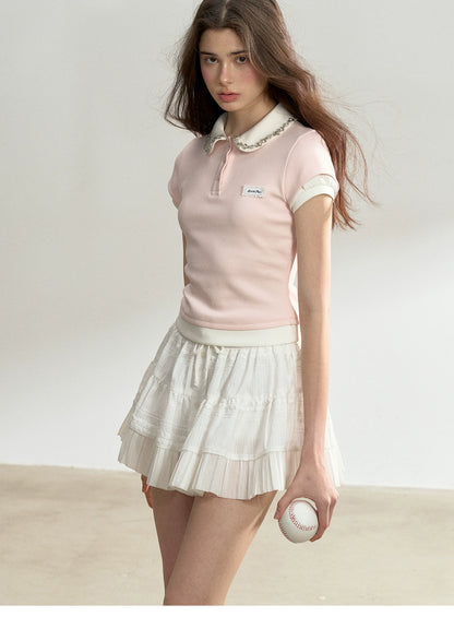 Button-Detailed Pleated Mini Skirt