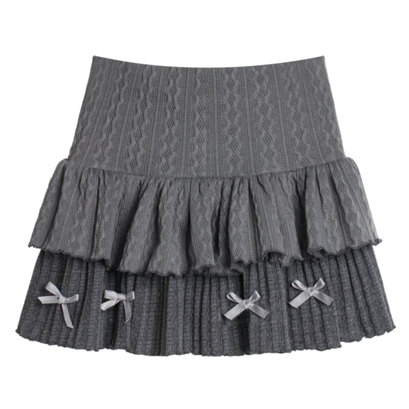 High Waisted Knit Tiered Mini Skirt With Bow Detail