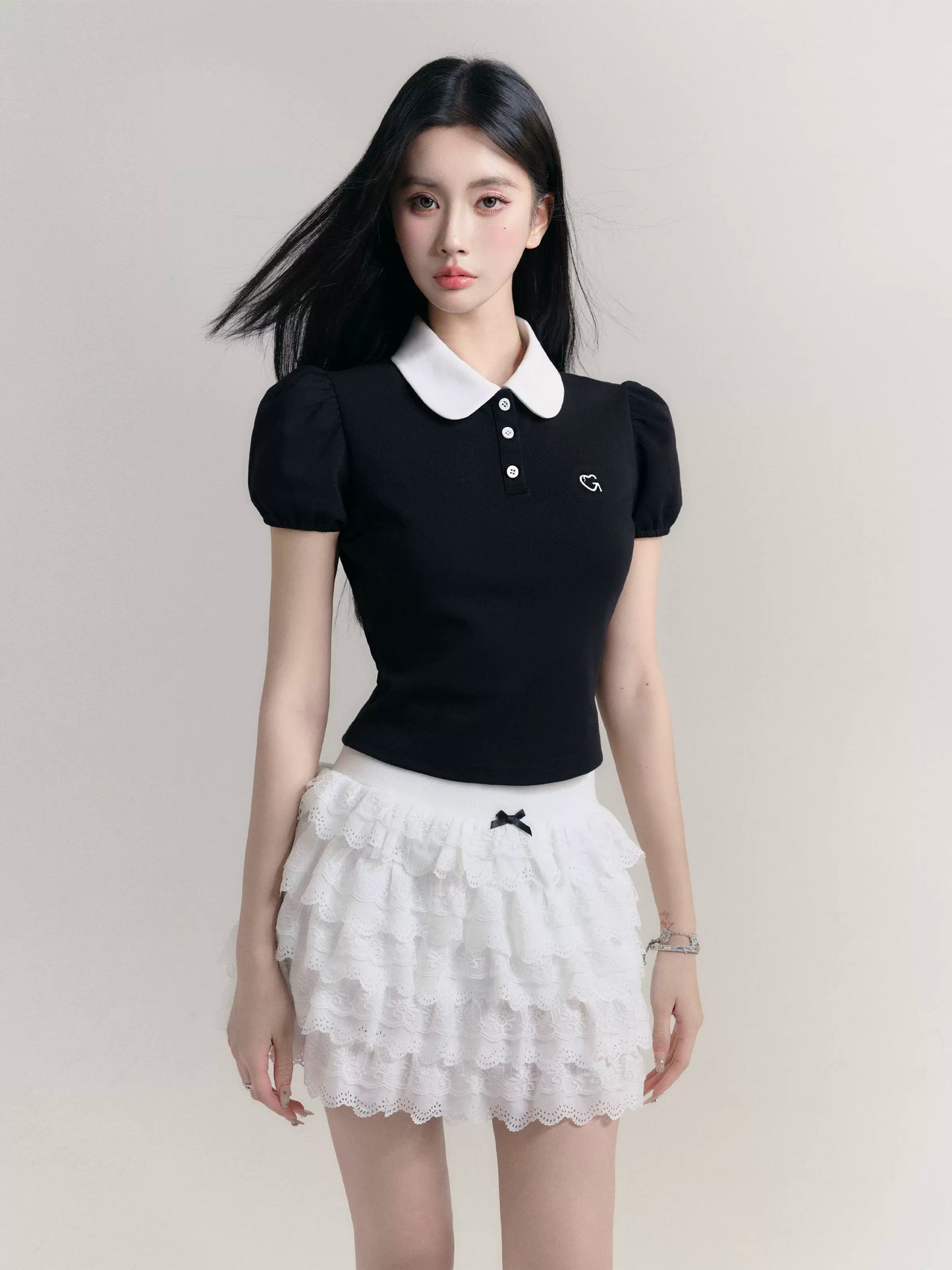 Contrast Color Round Collar Short Polo Shirt