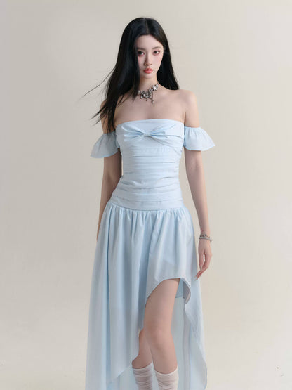 Off Shoulder Bowknot Long Dress With Asymmetric Hem