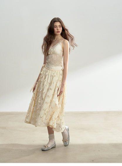 Floral Cut-Out Yoke Skirt