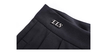 Straight Wide-Leg Tailored Pants With Logo Charm