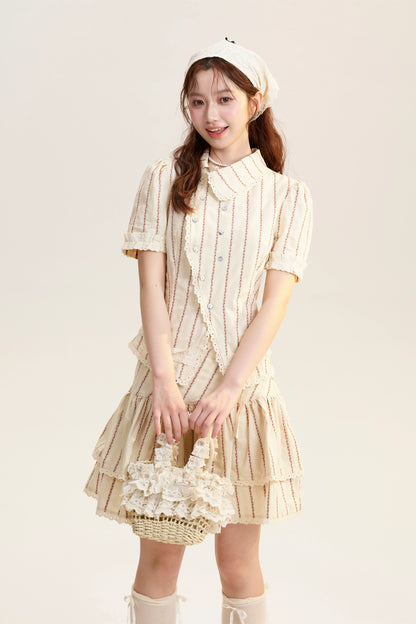 Asymmetric Jacquard Blouse & Matching Skirt