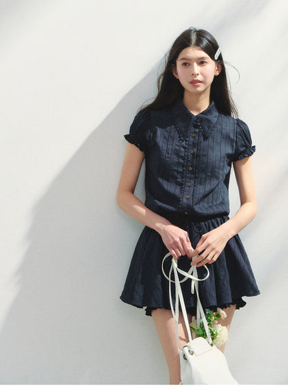 Waist-Tied Puff-Sleeve Shirt Dress