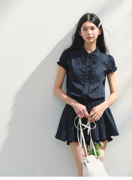 Waist-Tied Puff-Sleeve Shirt Dress