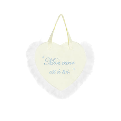 Ballet Style Satin Feather Embroidered Heart Tote Bag