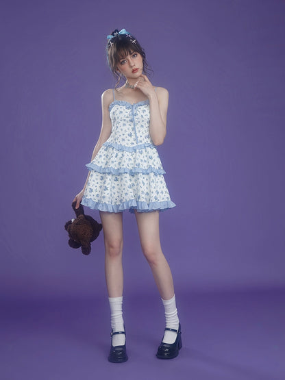 Floral Frilled Mini Camisole Dress With Matching Shorts