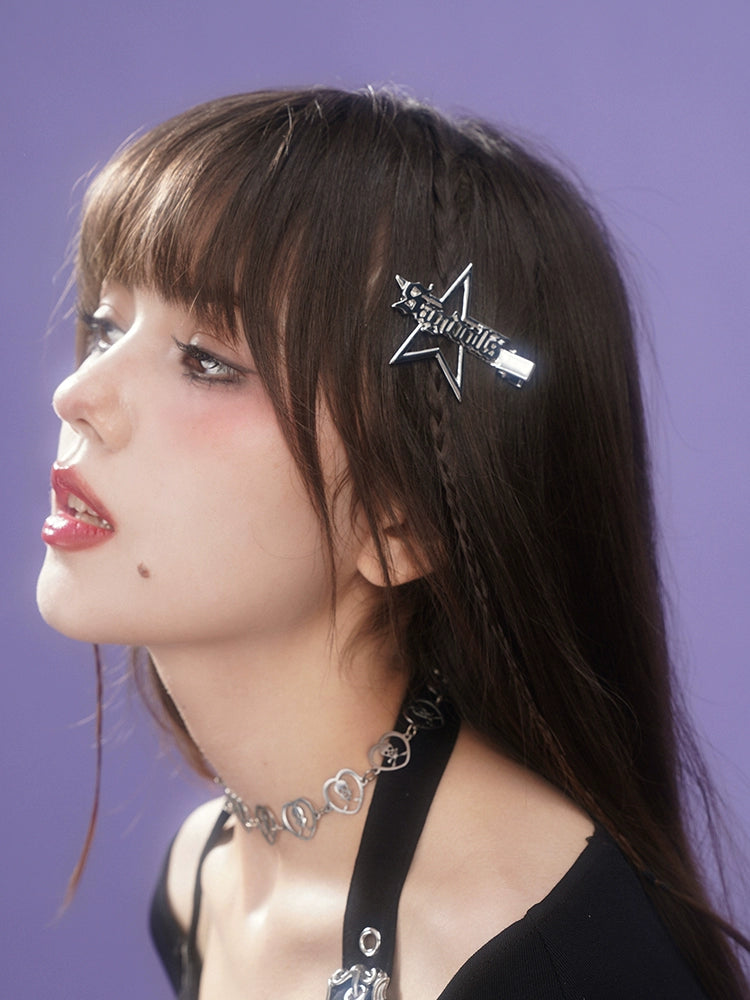 Star Motif And Letters Metal Hair Clip