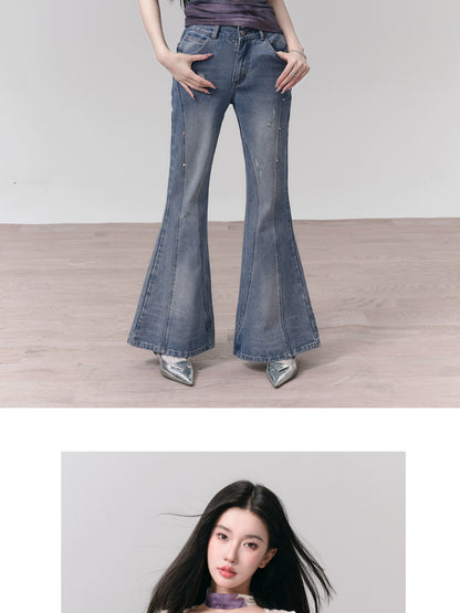 Distressed Washed Slim Flared Bell Bottom Jeans