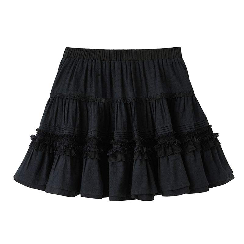 Jacquard Lace Fluffy High-waisted A-line Slim Skirt