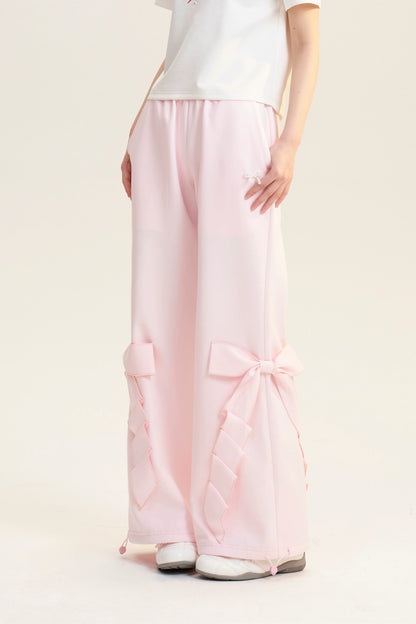 Elastic Waist Pants With Large Bow