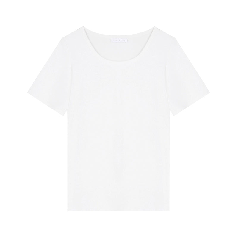 Basic Deep Round Neck Three-Dimensional Waffle T-Shirt