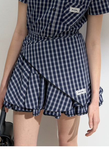 Multi-Layer Plaid Puffy Skirt With Triangle Scarf