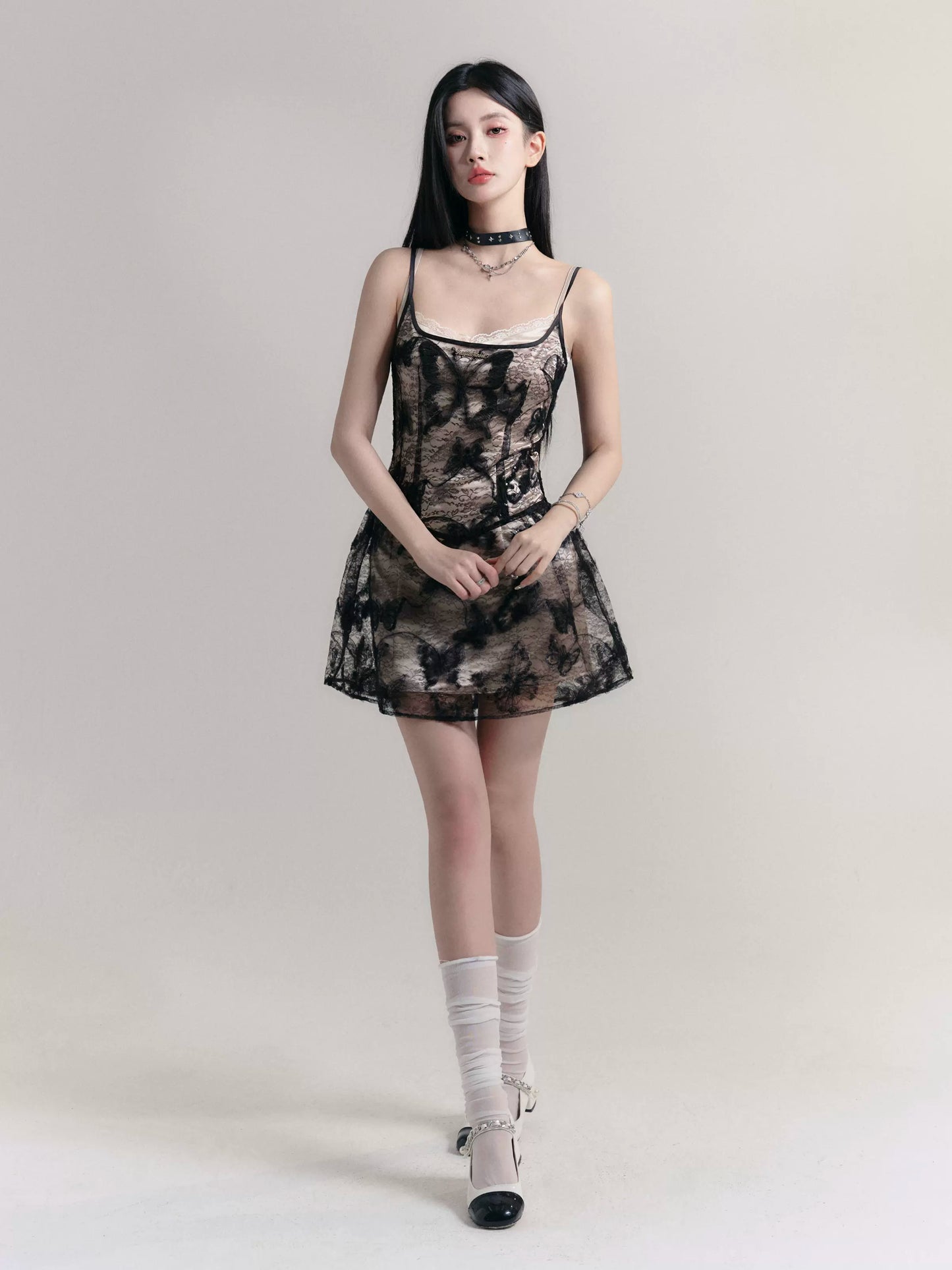 Butterfly Lace See-Through Camisole Dress And Slip