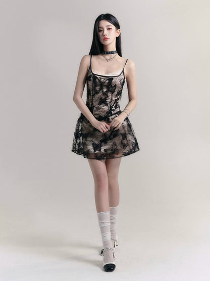 Butterfly Lace See-Through Camisole Dress And Slip